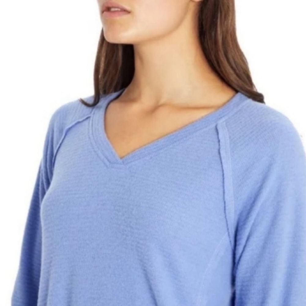 Wildfox Waffle Knit Haley Soft Brushed Top Periwinkle Long Sleeve V-Neck Top - Picture 13 of 13